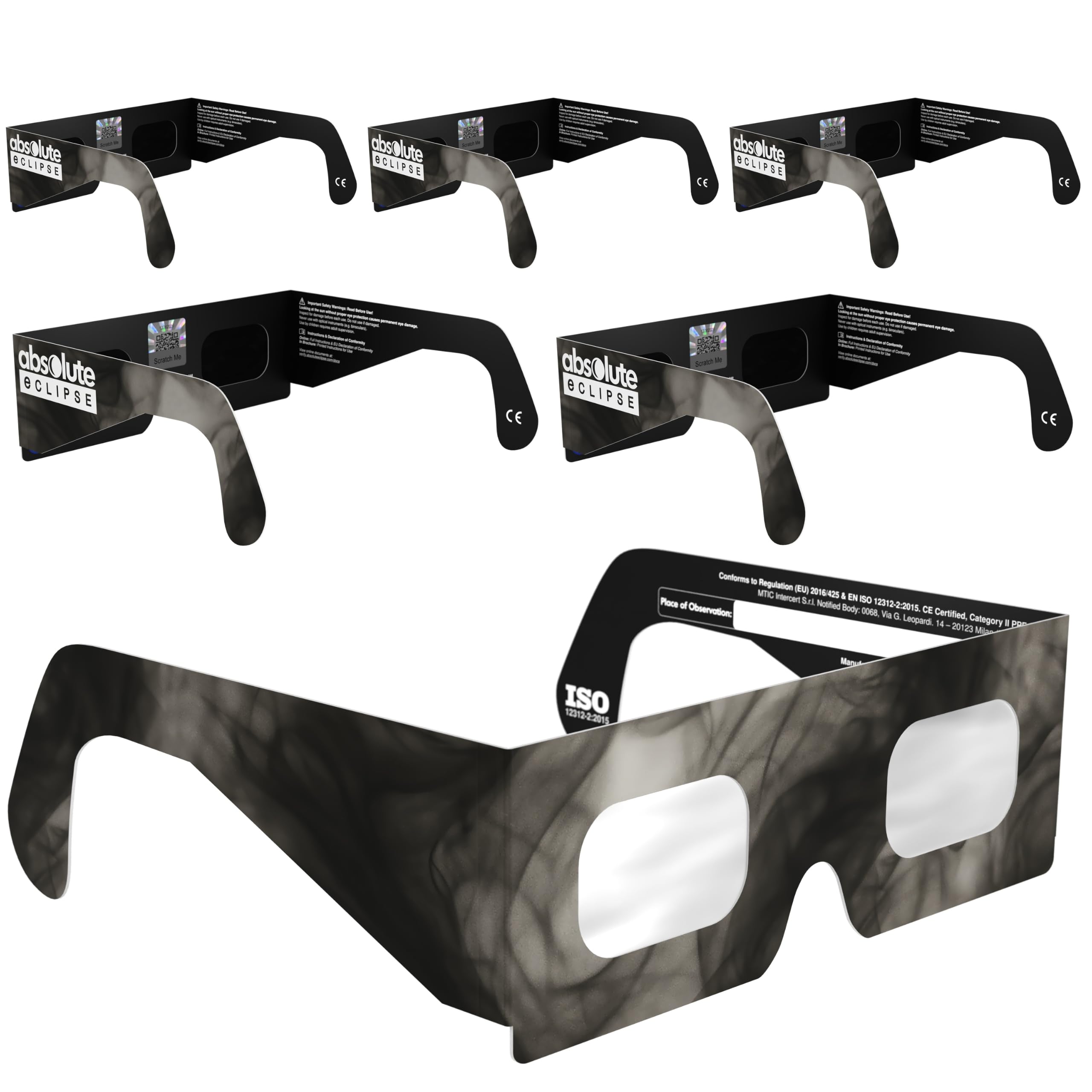 Solar Eclipse Glasses ISO 12312-2 & CE Certified – Safe Solar Viewing for Direct Sun & August 2026 Eclipse | Paper Cardboard Frame, Made in EU | For Kids & Adults | 6 Pack | Soot