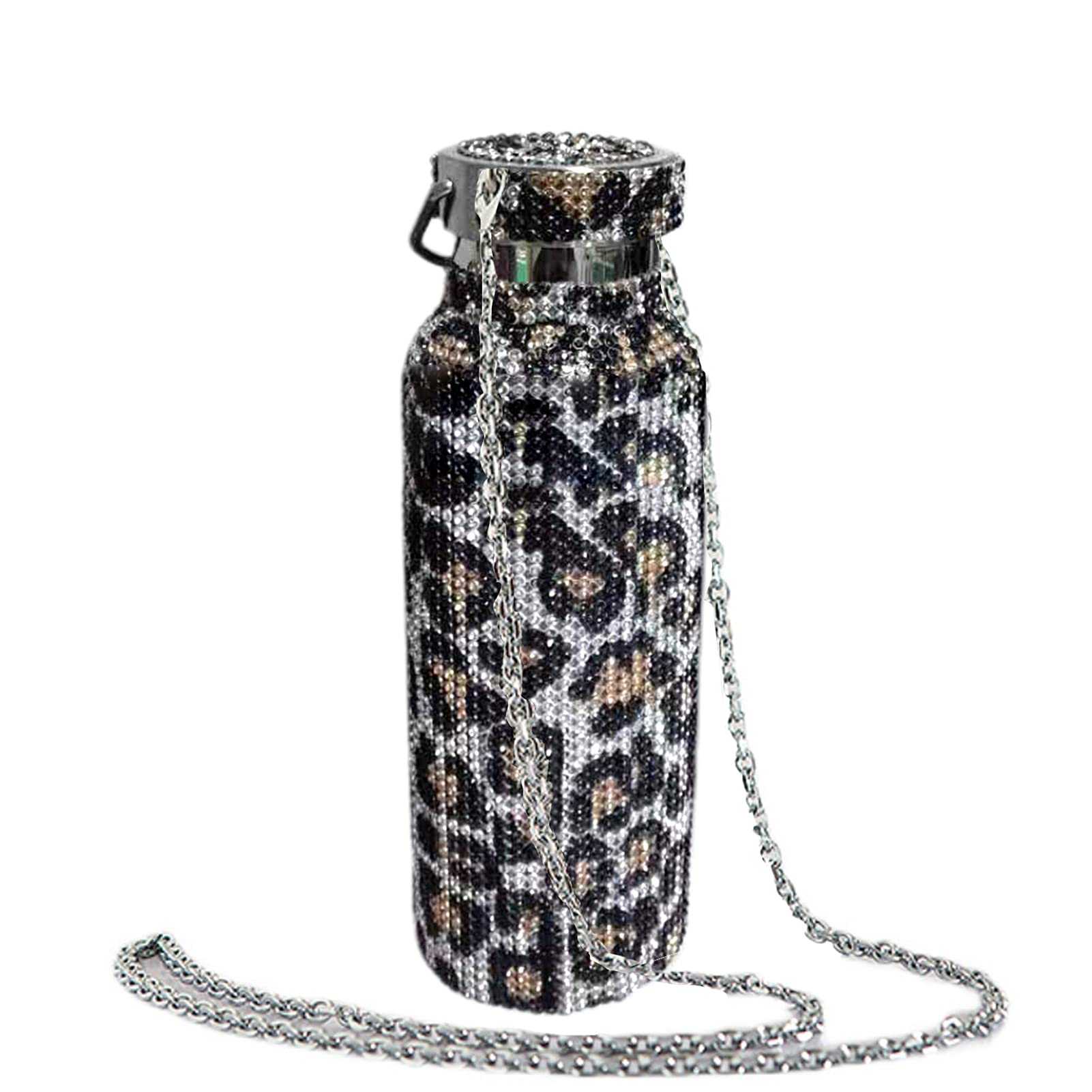 Bottiglia d'acqua in acciaio inox, 350 ml/500 ml/750 ml con strass intarsiato isolamento termico tazza dell'acqua per lavoro, palestra, viaggio leopardo dorato 750 ml