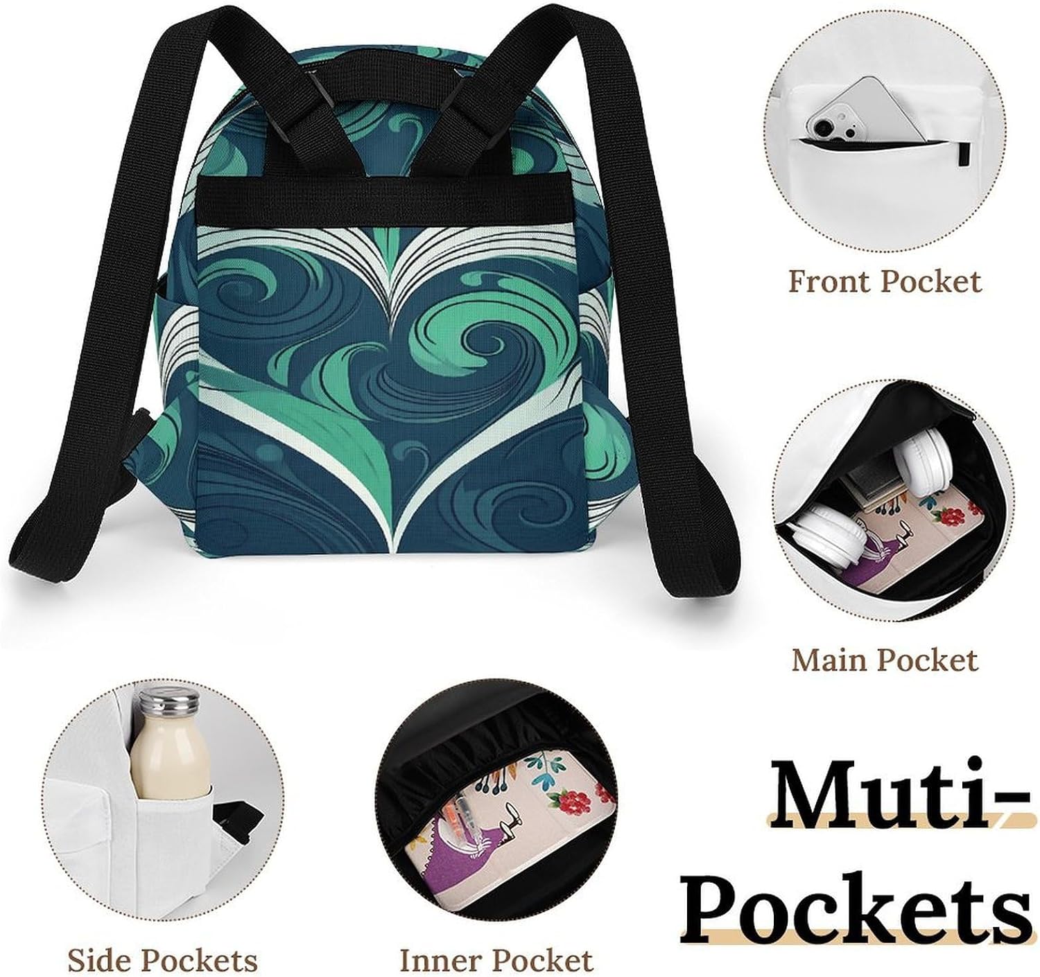 Blue Heart Shape Mini Backpack Purse for Women | Waterproof durable oxford cloth casual daypack, lightweight small rucksack for work travel outdoor camping daily use & gift
