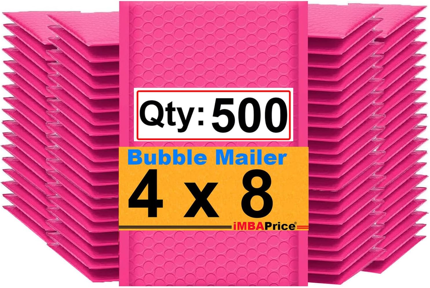 iMBAPrice 500#000 4x8 Hot Pink Color Self Seal Poly Bubble Mailers Padded Shipping Envelopes (Total 500 Bags)