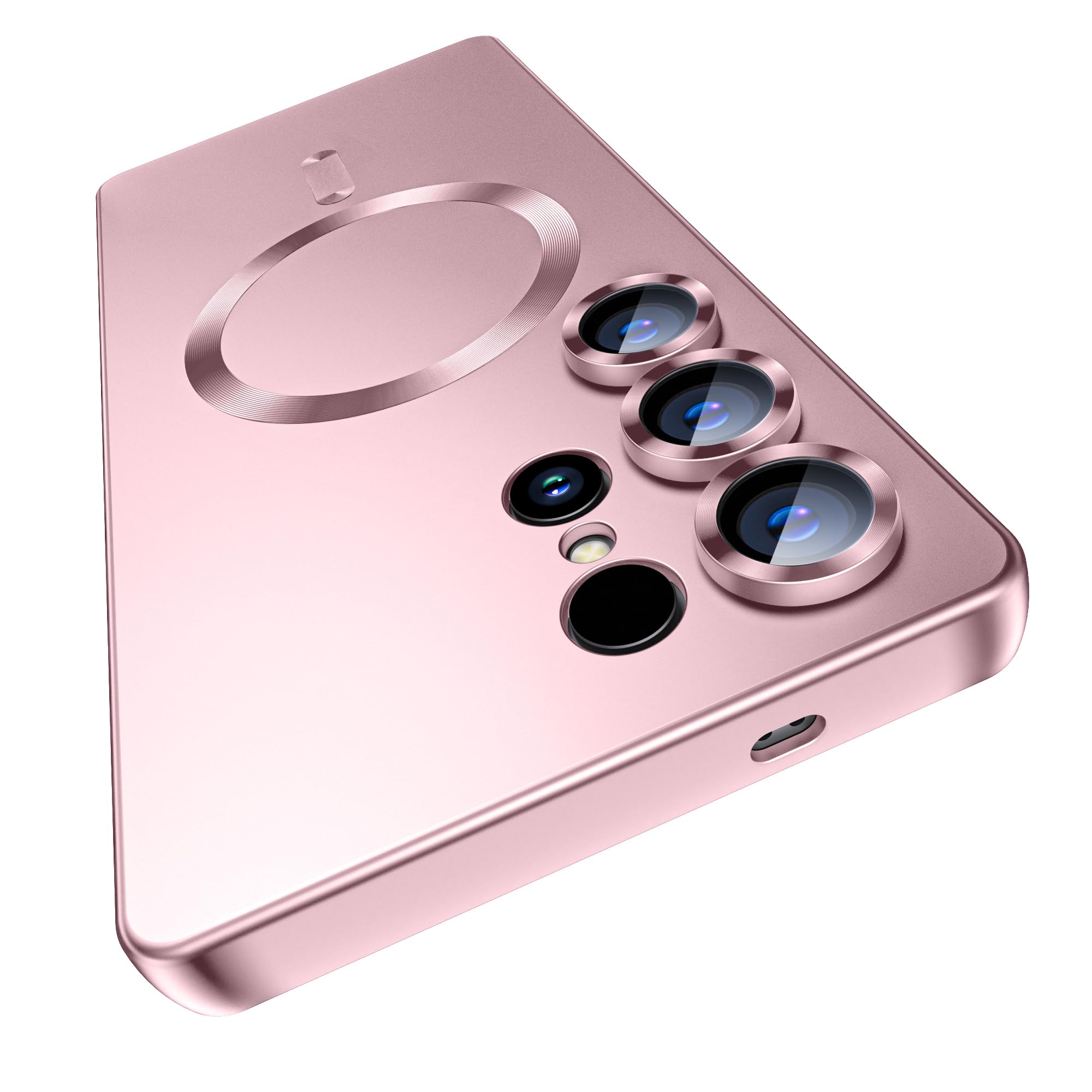 MAKAVO Matte for Samsung Galaxy S25 Ultra Case, Compatible with MagSafe, Slim Thin Magnetic Cover with Built-in Camera Lens Protector (Removable) Shockproof Phone Shell, Rose Gold