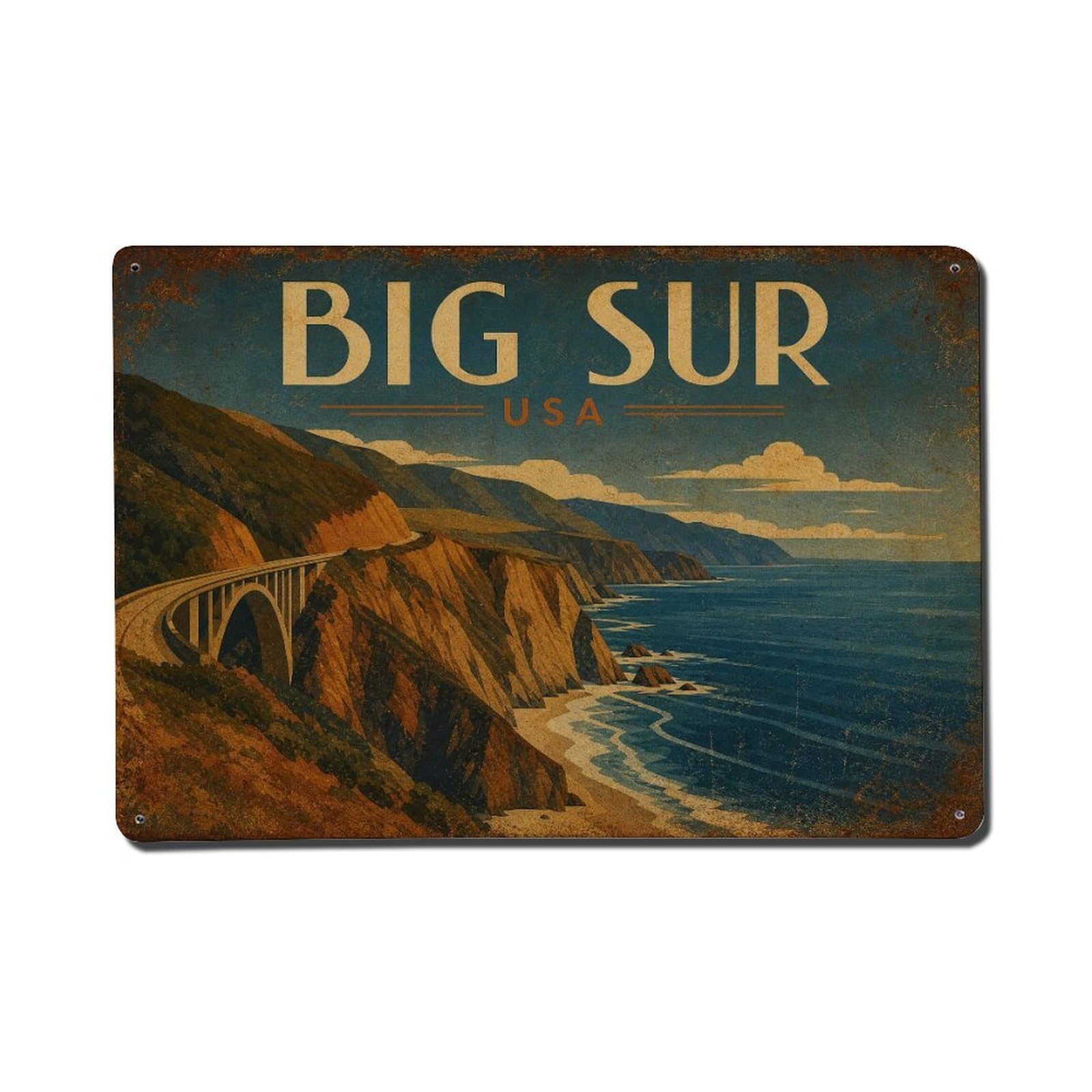 Travel Vintage USA Big Sur Metal Tin Sign