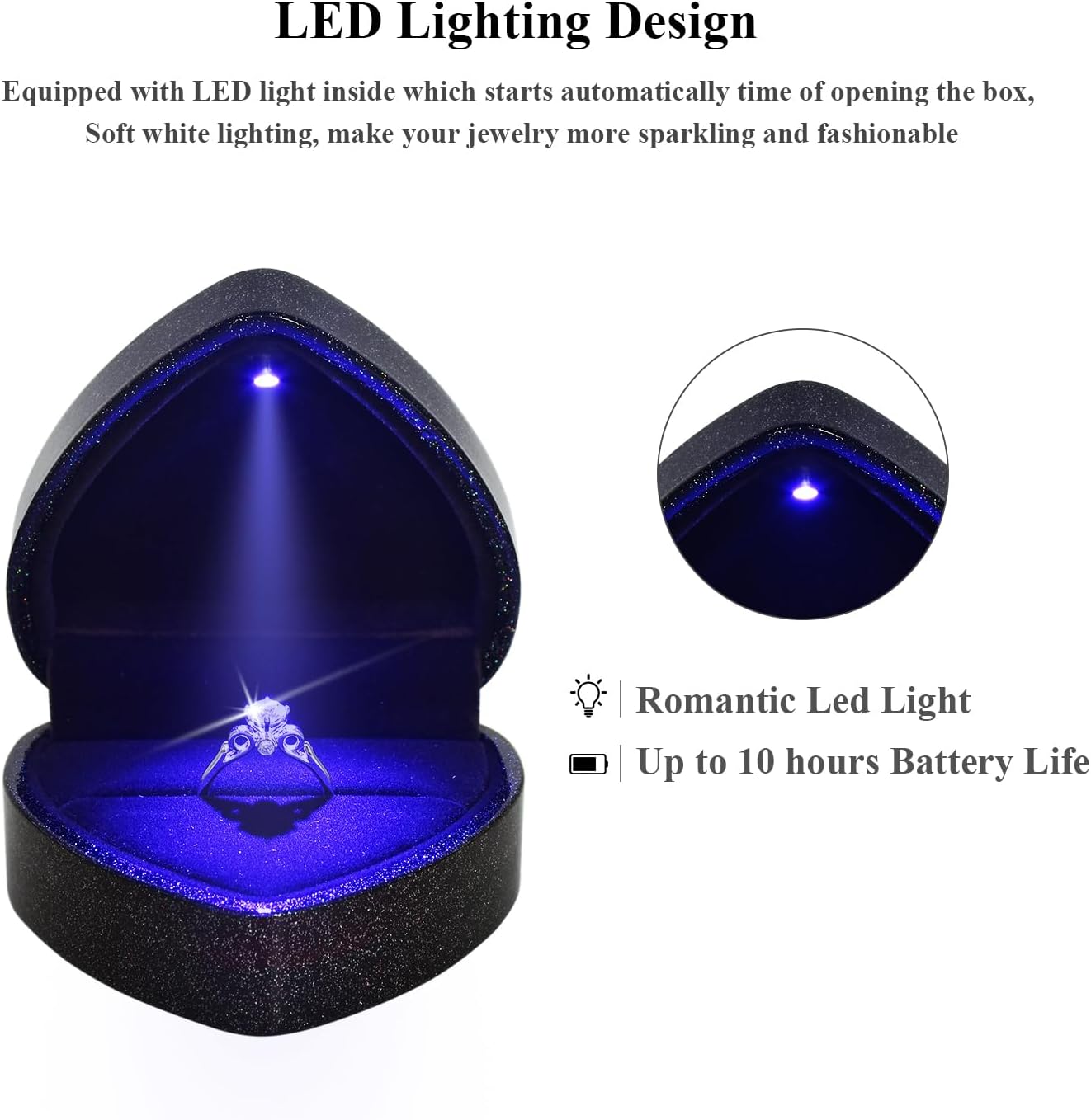 luxury led lighted engagement ring box - heart shaped elegant starry sky ring case for wedding rings, perfect for proposal, anniversary, ceremony, and gift giving