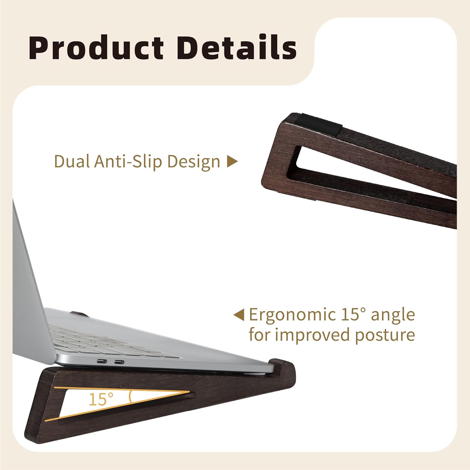 Bamboo Laptop Stand for Desk – Ergonomic, Space-Saving, Lightweight Stand for Laptops, iPads, and Tablets (Brown)