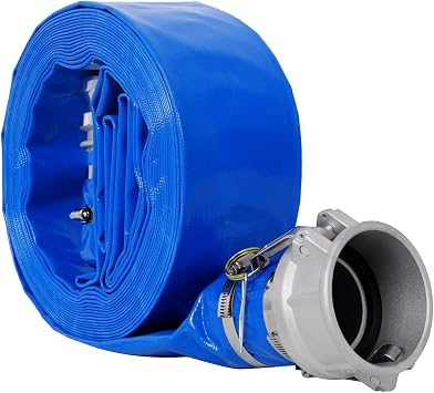 Pool Backwash Hose, Heavy Duty Reinforced Blue PVC Lay Flat Water Discharge Pump Hoses For Swimming Drain Pools and Clean Filters, with Aluminum Camlock C and E Fittings 3" x 50 FT