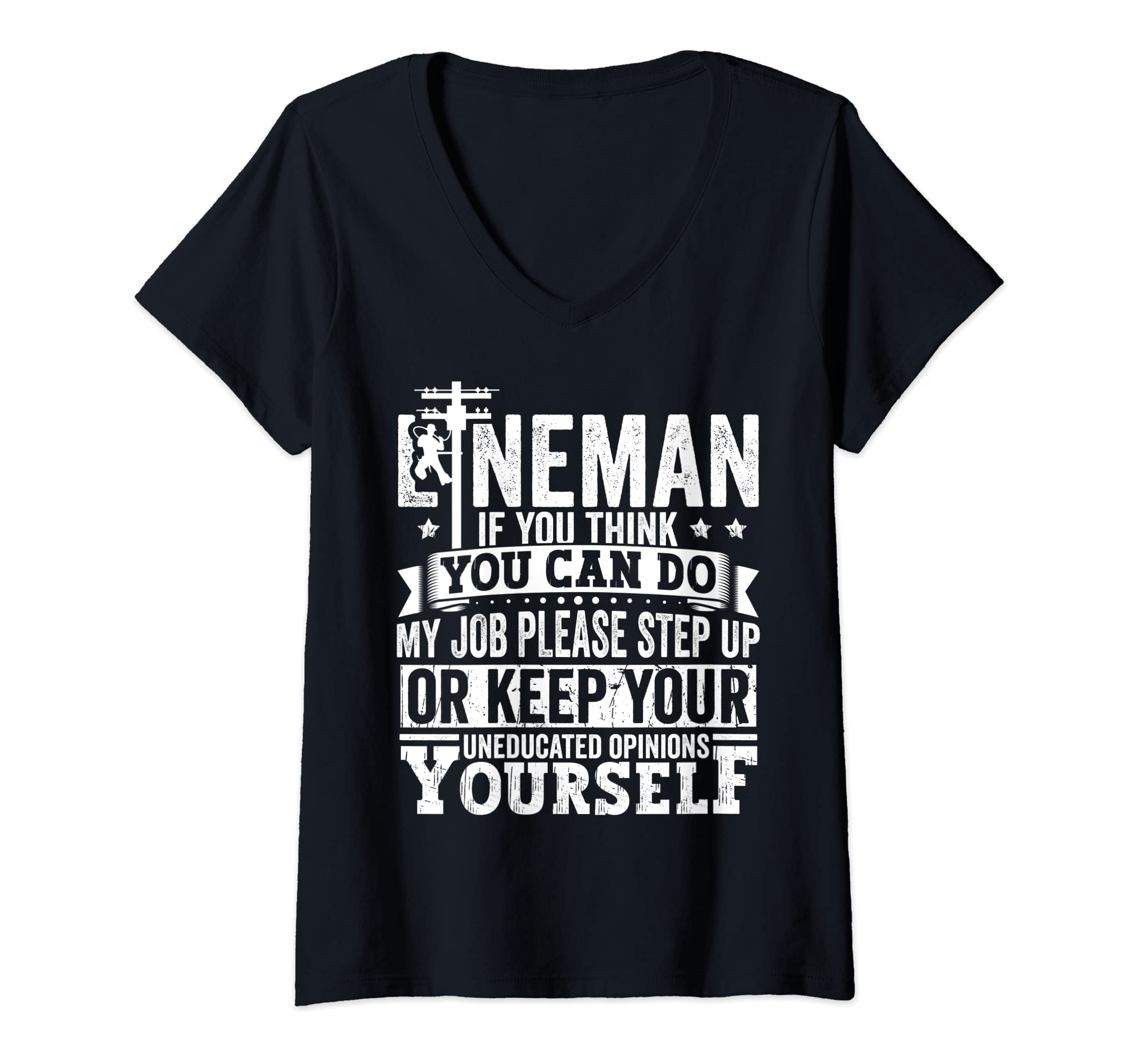 Funny Lineman Gifts For MenWomens Lineman Apparel Electrician Power Pole Eletric Lineman Men V-Neck T-Shirt