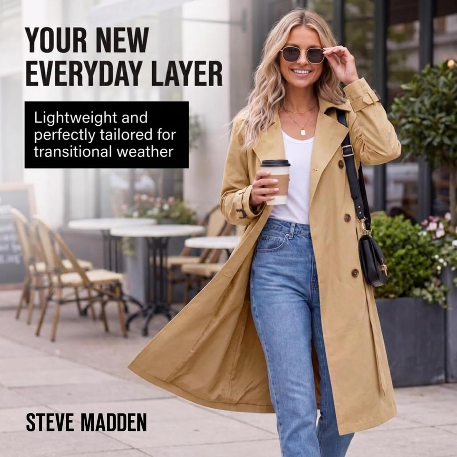 Steve Madden Women's Long Oversized Lapel Trench Coat, Fall Trench Jacket image 2