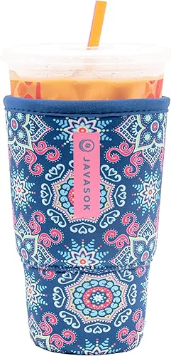 Sok It Java Sok - Funda de neopreno con aislamiento para café helado y sodas frías (explosión floral (Floral Burst), XXL 44-48 onzas)