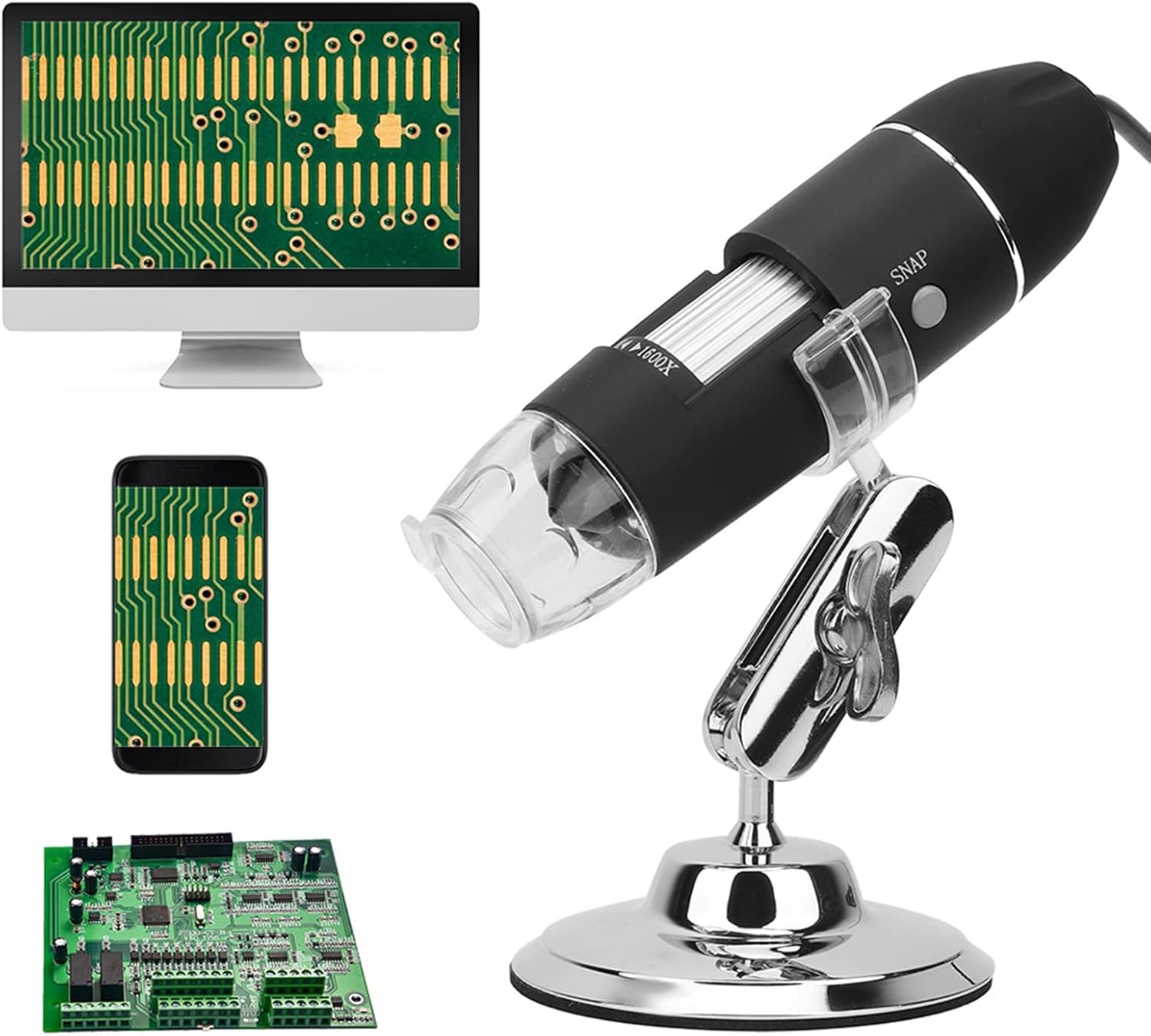 Hyuduo Digital Microscope 1600X USB Handheld Microscope for Science Lab, Plant Inspection, Skin Examination HD 2MP Camera, Adjustable LED Illumination & Flexible Stand