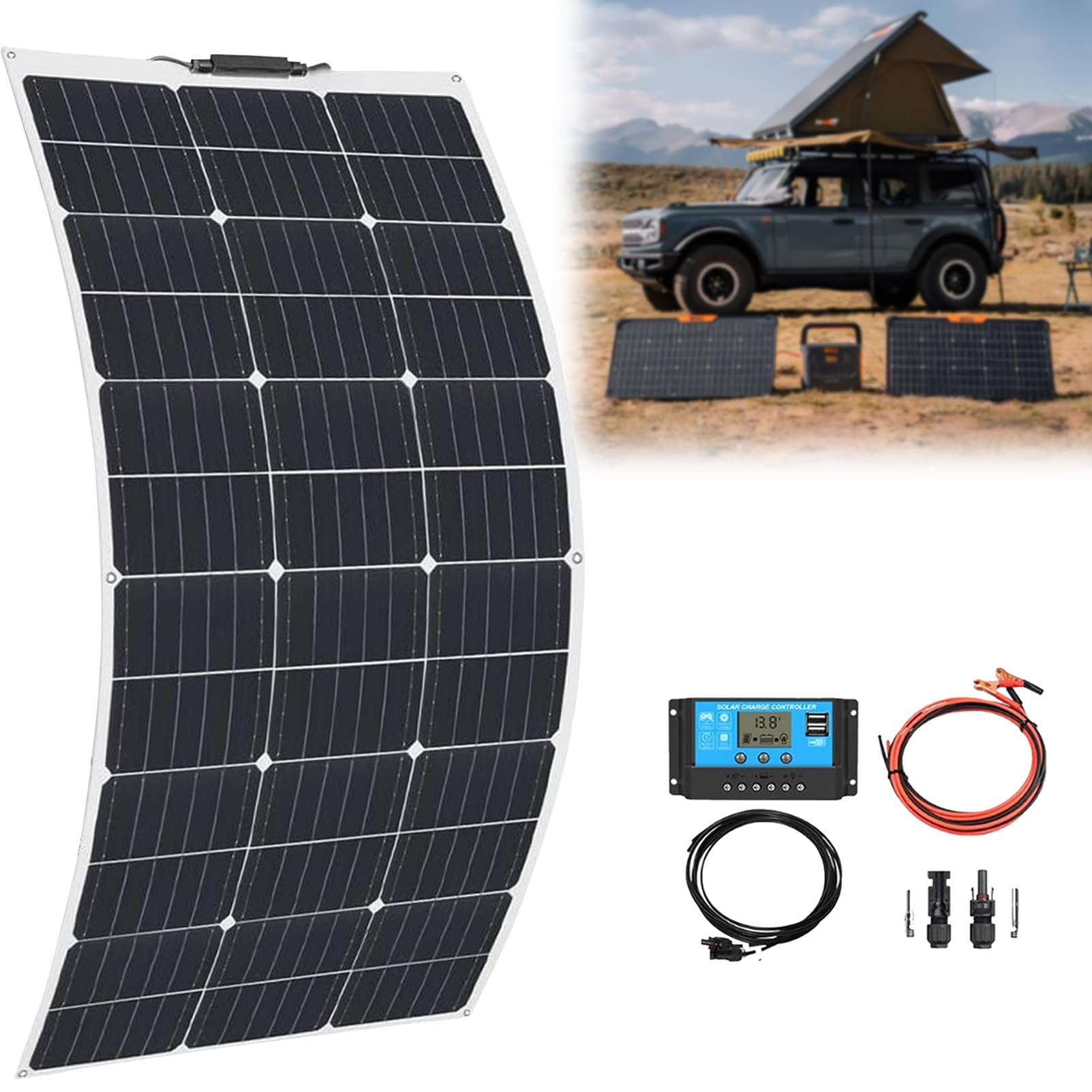 Panneaux PhotovoltaïQues, Panneau Solaire, Panneaux Solaires Monocristallin, Monocristallin Semi-Flexible, pour Camping-Car, Caravane, Maison. 1×200w