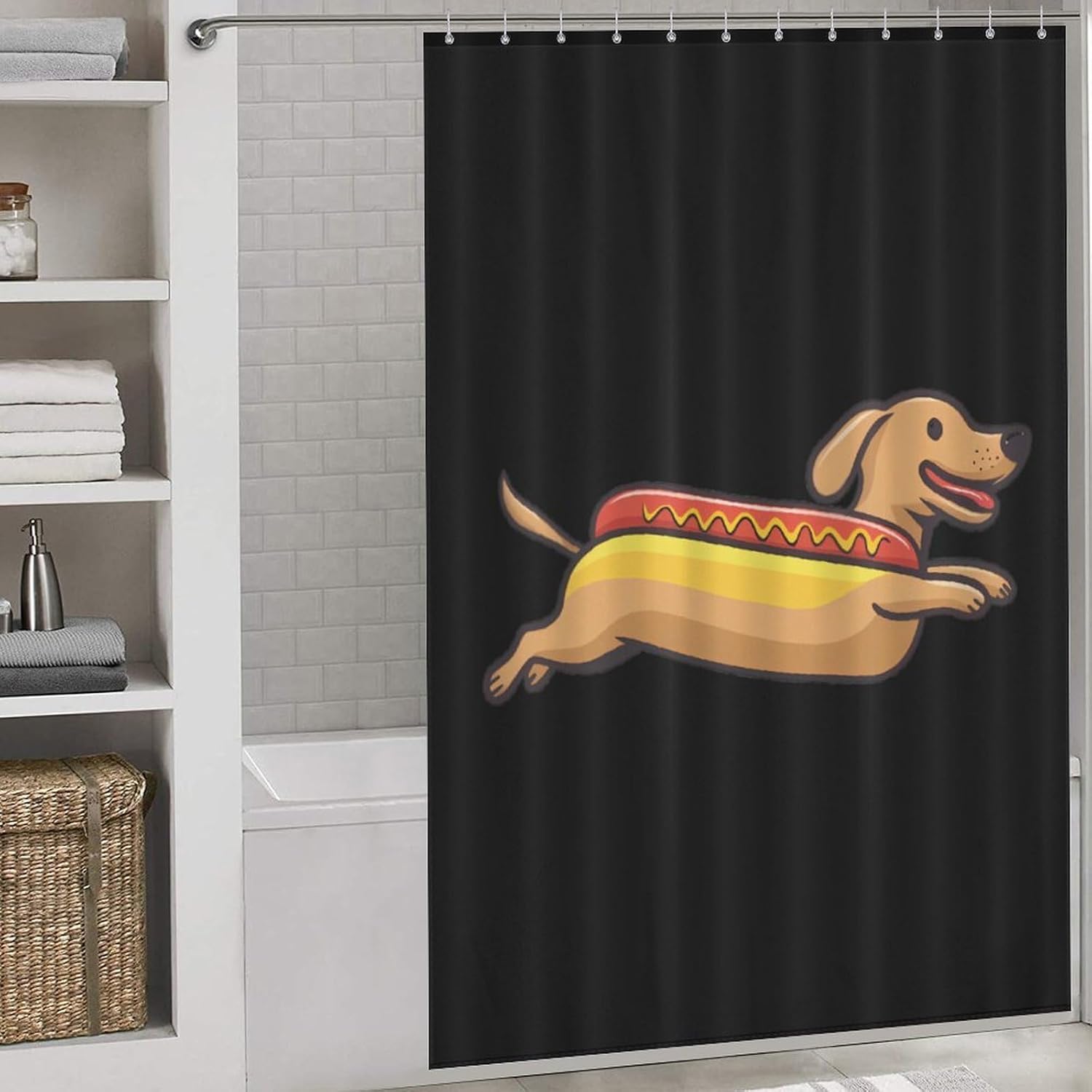 Dachshund Hot Dog Funny Shower Curtains Washable Bath Curtain Liner with Hooks for Bathroom Bath Tubs
