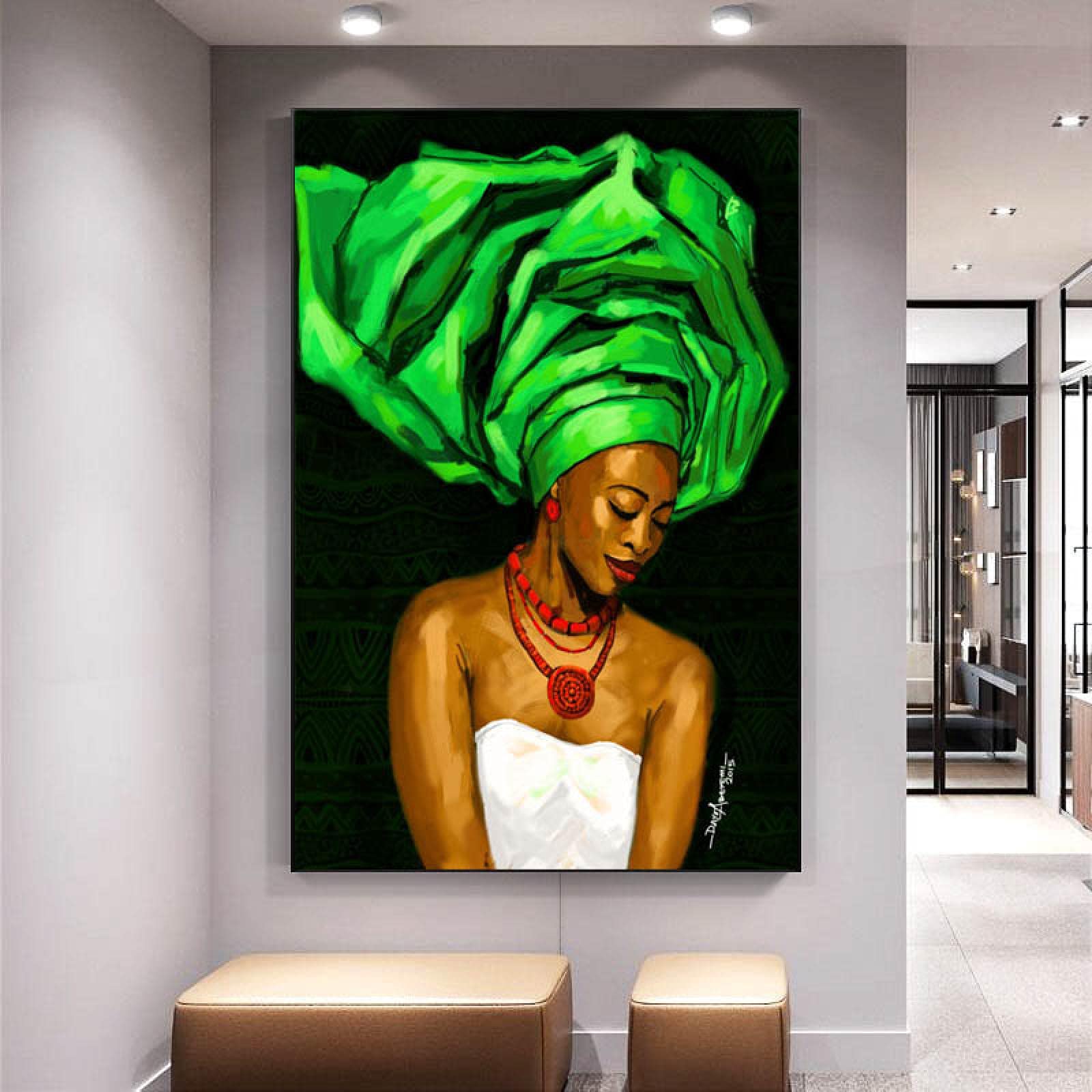 Toile peinture portrait africain noir femme 70x100 cm sans cadre pour salon - 8