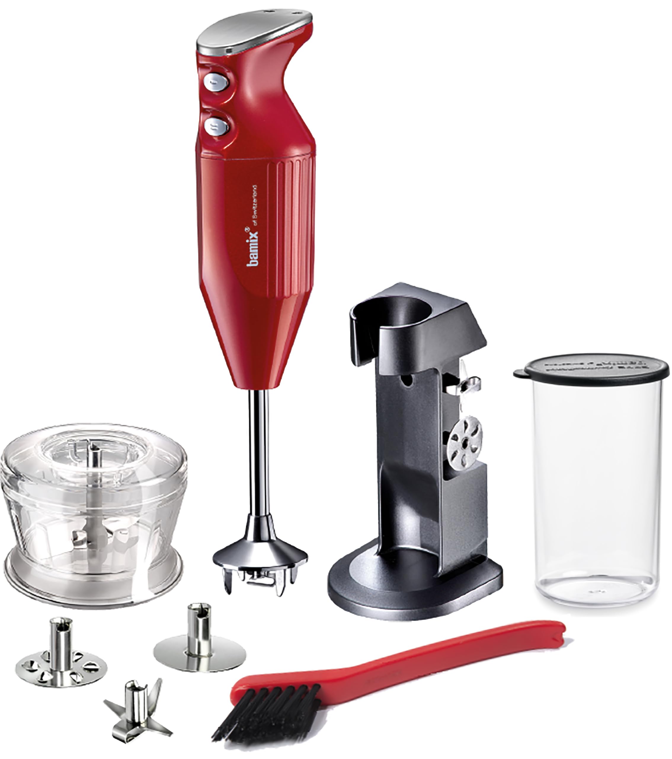 Set de batidora de mano bamix M200 Chef’s Favorite incluye soporte, 1 vaso, 3 accesorios, picadora, cepillo de limpieza, 200 W, Fabricado en Suiza, metálico/cromo