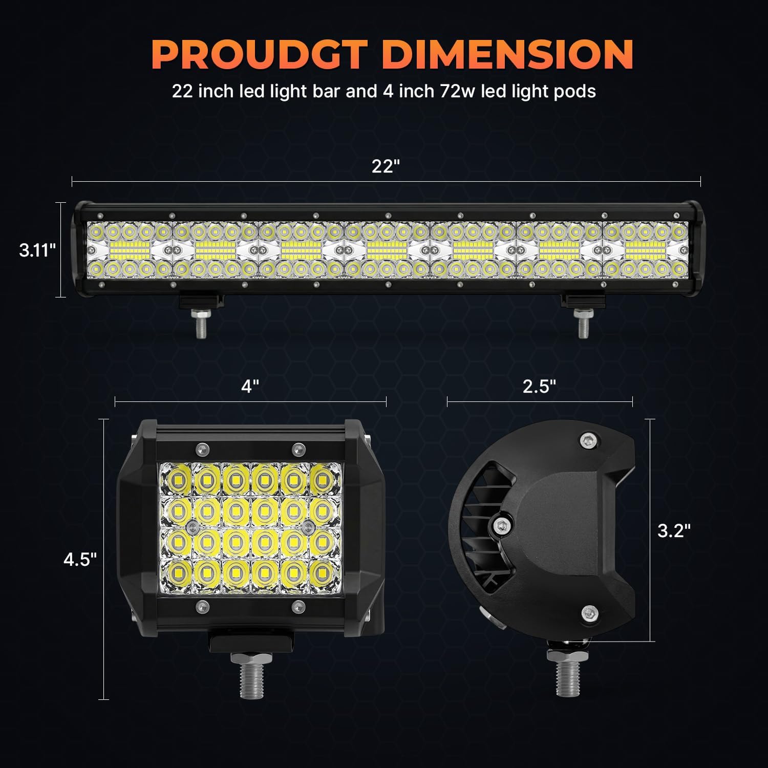 LED Light Bar Kits for Truck - 22 Inch 420W Led Light Bar, 4 Inch Led Pod Lights 12V 24V Off-Road Driving Work Lights for ATV Tractor Pickup Cart with Wiring Harness-3 Lead