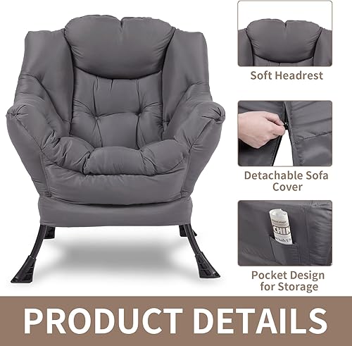 Miniatura 31 de Silla perezosa moderna de terciopelo con otomana, silla de estar contemporánea y cómoda, tapizada, cómoda, con reposapiés, reposabrazos y bolsillo