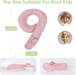 Oreiller de voyage enfants, Oreil de voyage pour voiture & Avion et tête & Soutien Chin, Oreiller de voyage confortable pour les voyages sur route dormant, Cadeaux pour tout-petit/enfant/enfants (Pink & Béige)