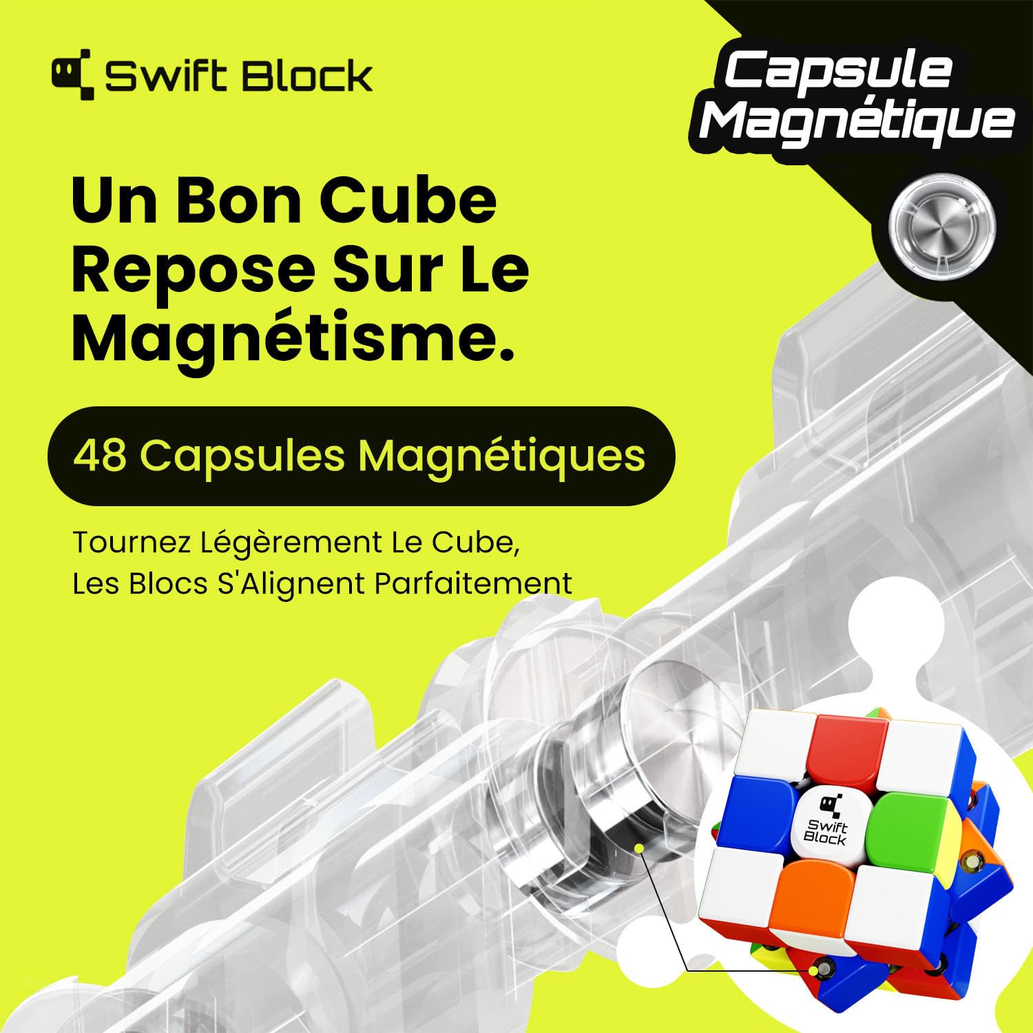 Swift Block Cube Magique Magnetique 3x3x3, 355s Speed Cube Original avec 48 Aimants & 5 Niveaux Swift Block Cube Magique Magnetique 3x3x3, 355s Speed Cube Original avec 48 Aimants & 5 Niveaux