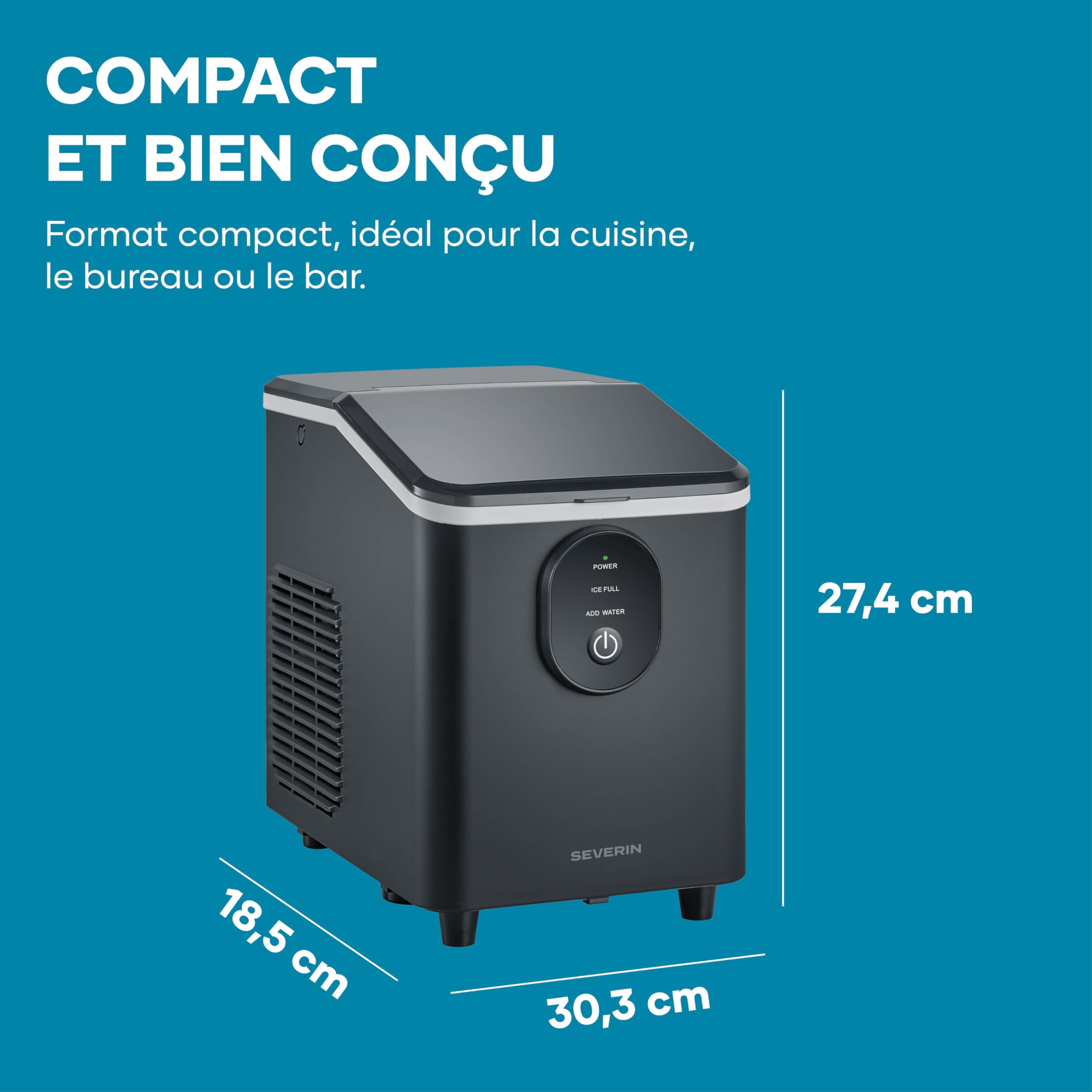 Severin Machine à glaçons - 8 glaçons en juste 8 minutes - Capacité 1,2 L – Facile à utiliser et à nettoyer - Arrêt automatique – Compact – Noir, EZ 7415