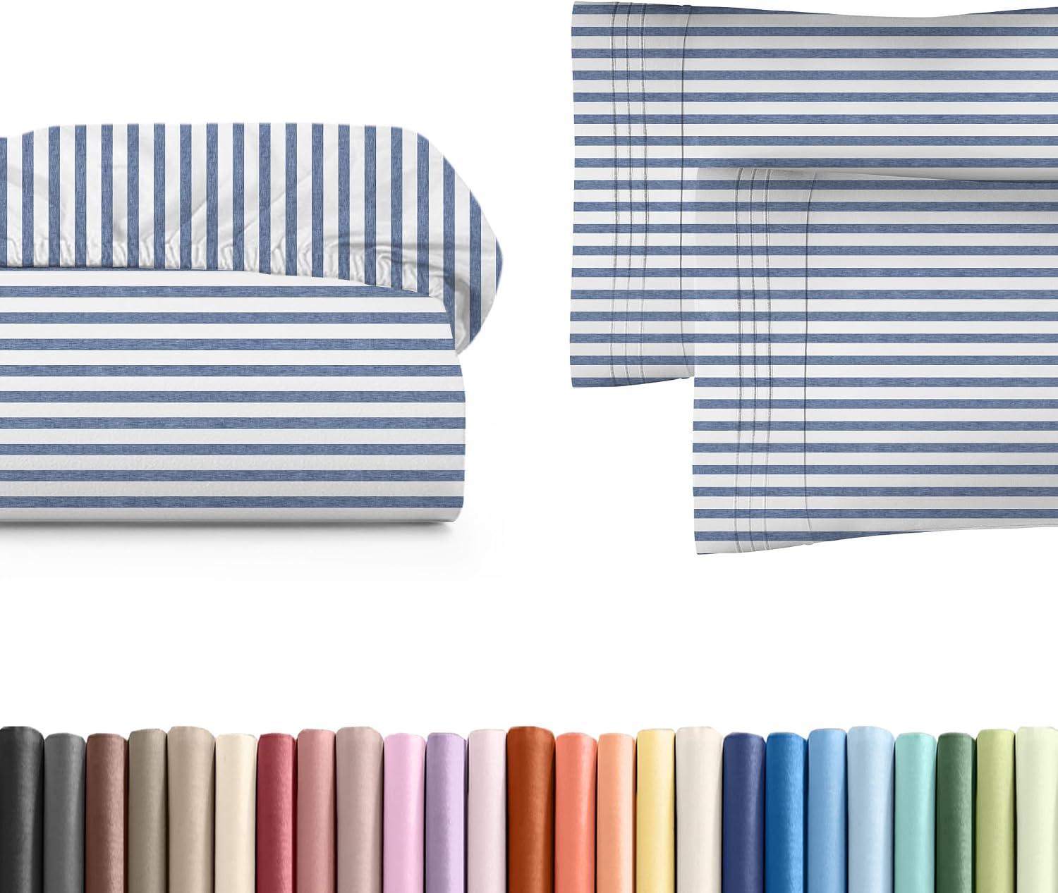 Twin Size Fitted Bed Sheet + 2 Pillowcases Bundle - Hotel Luxury Single Fitted Bottom Sheet Only - Fits Mattress with Deep Pockets Between 8 to 16 inches - Breathable and Wrinkle Free - Blue