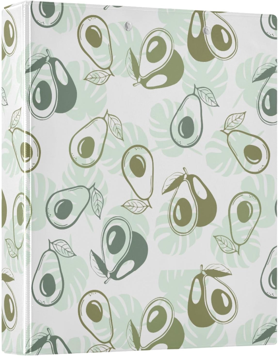 Green Avocado D Ring Binders 1.5 Inch with Clear Pocket, School Office Supplies Water Resistant Kitchen Recipe Organizer Hard Round Ring View Binders with Aesthetic Print