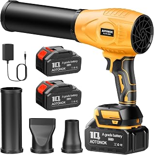 Leaf Blower Cordless, 21V Electric Handheld Leaf Blower with 2×2.0Ah Batteries & Fast Charger, Adjustable Speed, Powerful Airflow, Lightweight for Lawn Care/Yard/Leaves/Dust, Black Yellow