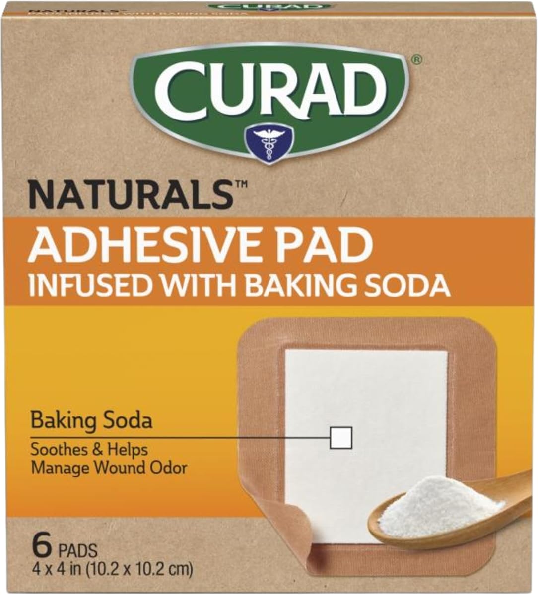 Almohadillas adhesivas de bicarbonato de sodio Naturals ARM & Hammer de 4" x 4", vendaje estéril envuelto individualmente, botiquín de primeros auxilios esencial, protege raspaduras y cortes, absorbente y autoadhesivo, caja de 6 unidades | Vendas estériles envueltas individualmente, elementos esenciales del botiquín de primeros auxilios, protegen rasguños y cortes, absorbentes, autoadhesivos