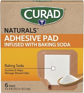 Naturals ARM & Hammer Baking Soda Adhesive Pads 4" x 4", Individually Wrapped Sterile Bandage, First Aid Kit Essential, Protects Scrapes and Cuts, Absorbent and Self-Adhesive, 6-Count Box | Individually Wrapped Sterile Bandages, First Aid Kit Essentials, Protect Scrapes and Cuts, Absorbent, Self-Adhesive