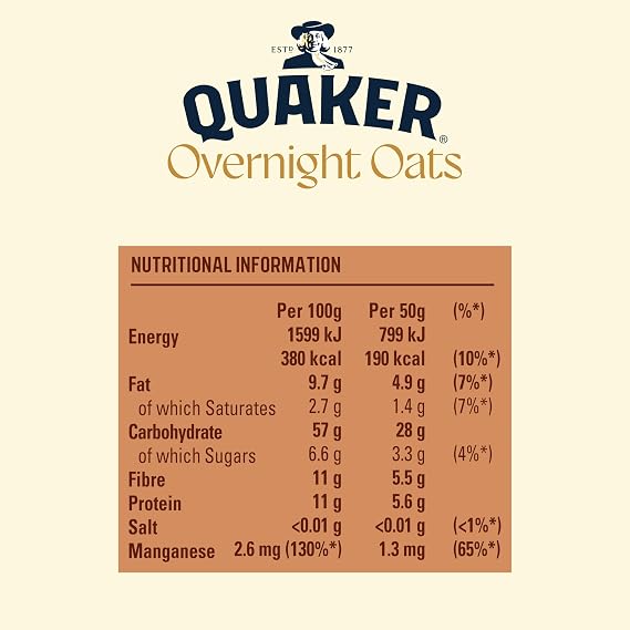 Quaker Overnight Oats Mocha Choc Chip Cereal 350g