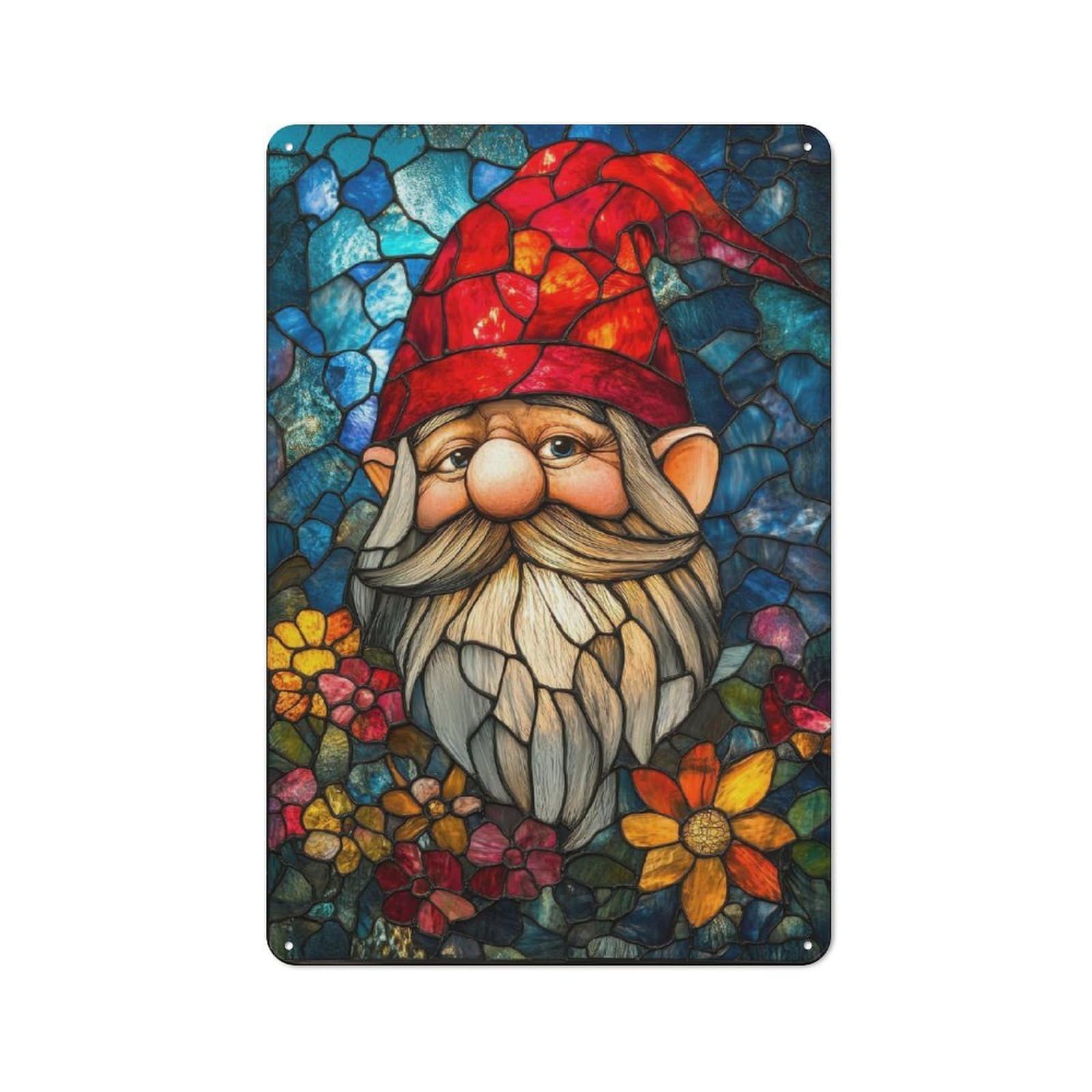 Junmoney Stained Glass Gnome Classic Metal Wall Decor 30X20cm, Decorative Metal Sign For Workspace, Cafe, Shop Or Desk Area