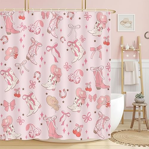 Miniatura 27 de DYNH Cortina de ducha vaquera del oeste, juego de cortina de ducha de estilo retro americano del país del salvaje oeste con vaquero montando