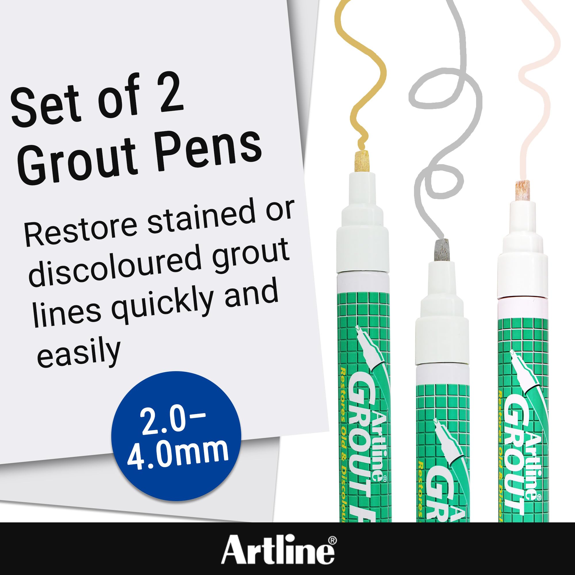Artline Pack of 2 Grey Grout Pens for Restoring Old & Discoloured Tile Grout, Permanent, Quick-Dry, Waterproof Ink - Image 2
