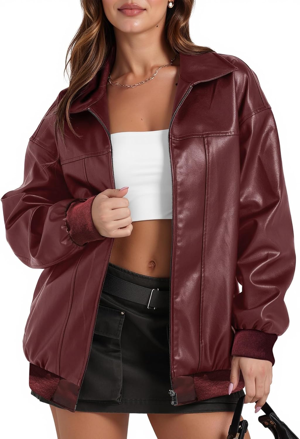 ZEXIGLAD Women's Leather Jacket Oversized Faux Leather Bomber Jacket Fall Fashion 2025 Trendy Moto Winter Coat with Pocket