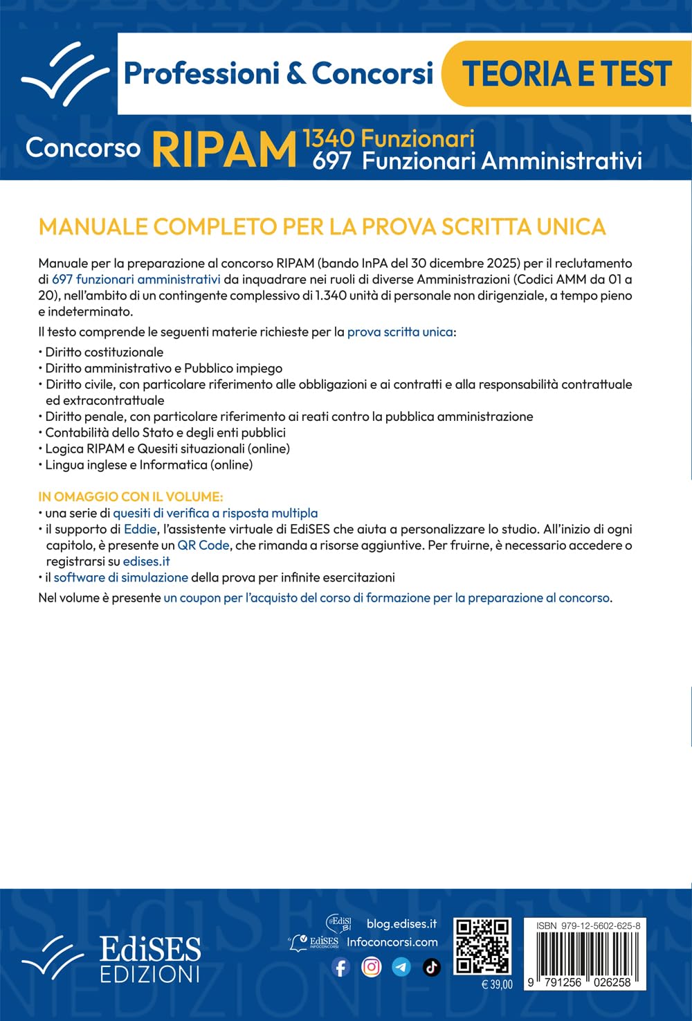 Concorsi RIPAM 2026: 1340 Funzionari - 697 Funzionari amministrativi: Teoria e test per la prova scritta unica