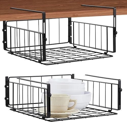 Uiifan Cesta de alambre ajustable debajo del gabinete, organizador de cocina y estante de almacenamiento, contenedores de almacenamiento colgantes,
