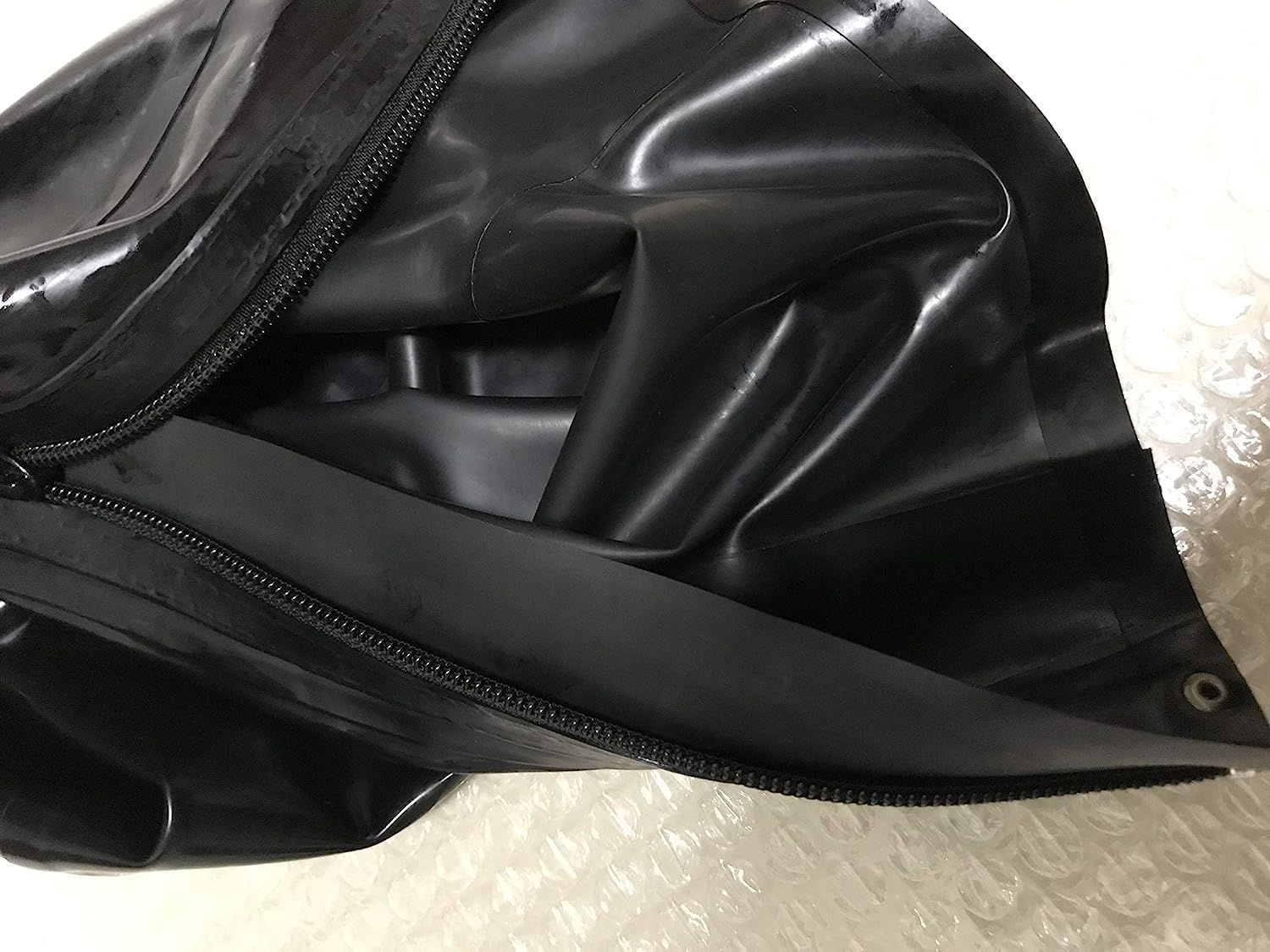 MFMYEE Bondage Latex Mask, BDSM Mask Fetish Head Hood Latex Cosplay Zipper at the back (Black)