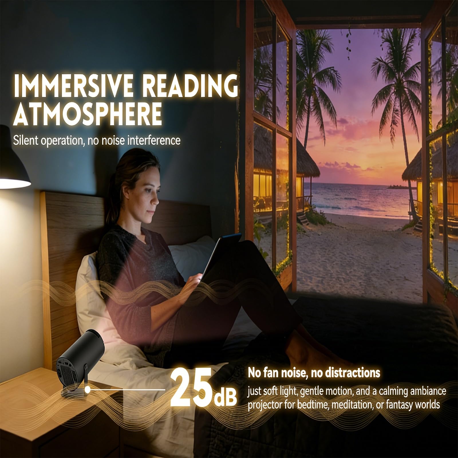 Proiettore Smart Book 4K per lettura, correzione trapezoidale automatica, rotazione a 180°, proiettore finto per un'esperienza immersiva in camera da letto, atmosfera di lettura accogliente