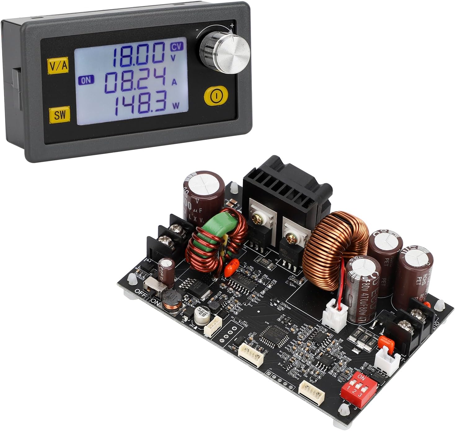 DROK CNC DC Buck Converter with Meter, 6-70V to 0-60V 10A 600W, DC 5V 9V 12V 24V 36V 48V 60V Fixed Output Voltage, Adjustable Power Supply Voltage Regulator Step Down Module