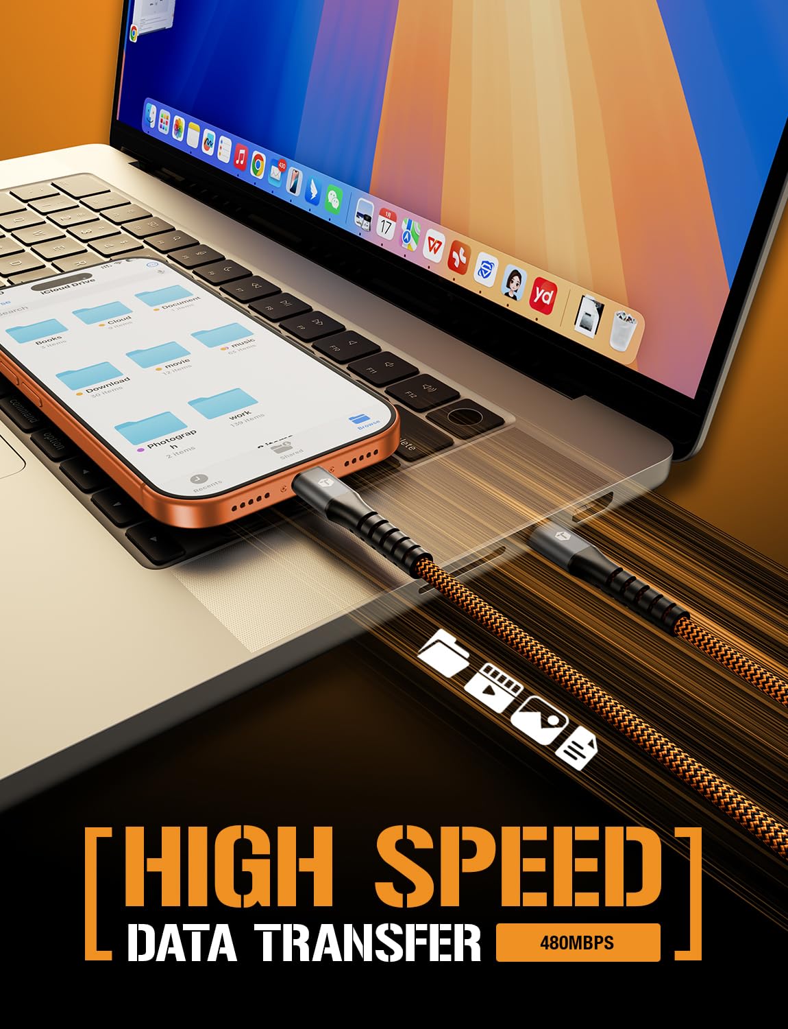 ToughTested Cavo da USB C a USB C da 1,8 m, cavo di ricarica in nylon a doppio intrecciato, ricarica e sincronizzazione rapida da 3 A, cavo di ricarica di tipo C per Android, iPhone 15/16/17