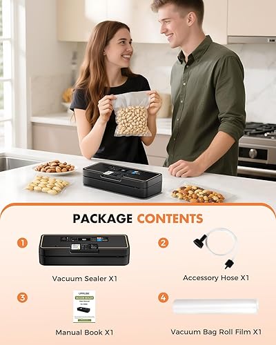 Miniatura 8 de Sellador al vacío para alimentos, máquina selladora al vacío de alimentos de 95 kPa, sellado rápido de 120 W 12 Lmin con corte automático de