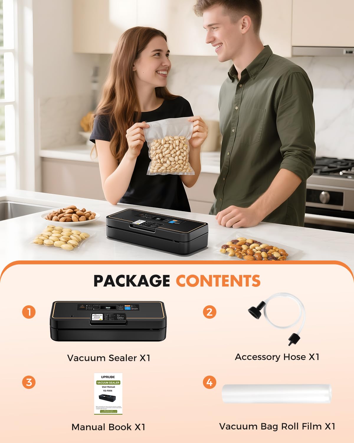 Vacuum Sealer for Food, 95kPa Food Saver Vacuum Sealer Machine, 135W Fast-Sealing with Easy Tear Cutter, Built-in Bag Storage, 9-in-1 Compact Food Vacuum Sealer Machine with 10 ft Bag Roll — view 8
