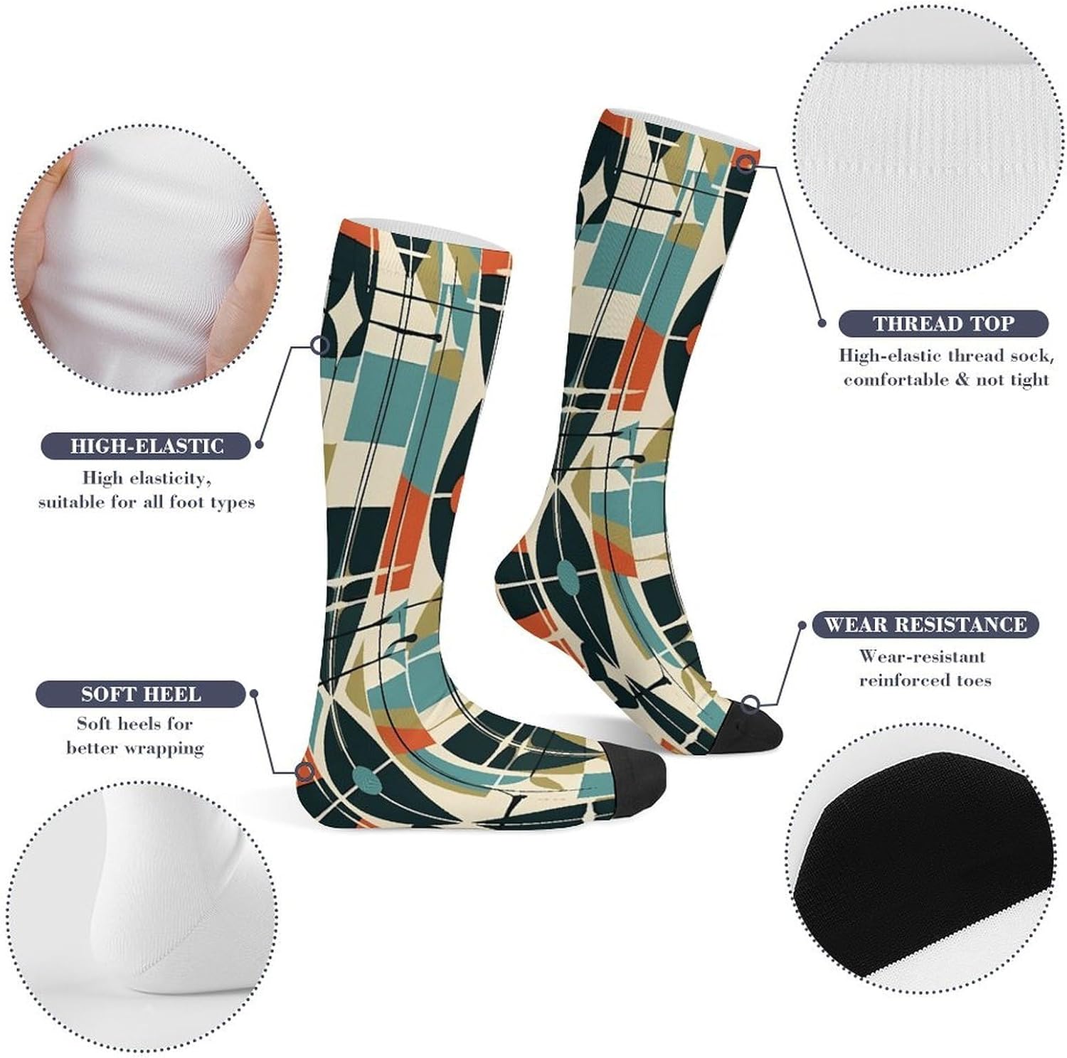 Modern Mid Century Mid-Calf Socks Women Warm Knee High Socks Cozy Hiking Skiing Soft Boot Mid Calf Stocking Unisex