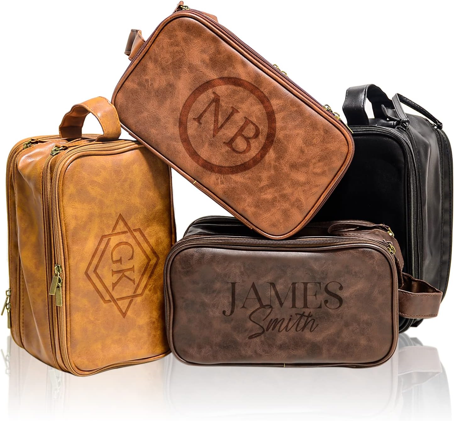 Xpanrous Personalized Leather Toiletry Bag, Customized Name Monograms Men's Travel Toiletry Bag, Large Capacity Dopp Kit, Handcrafted Shaving Bag for Men