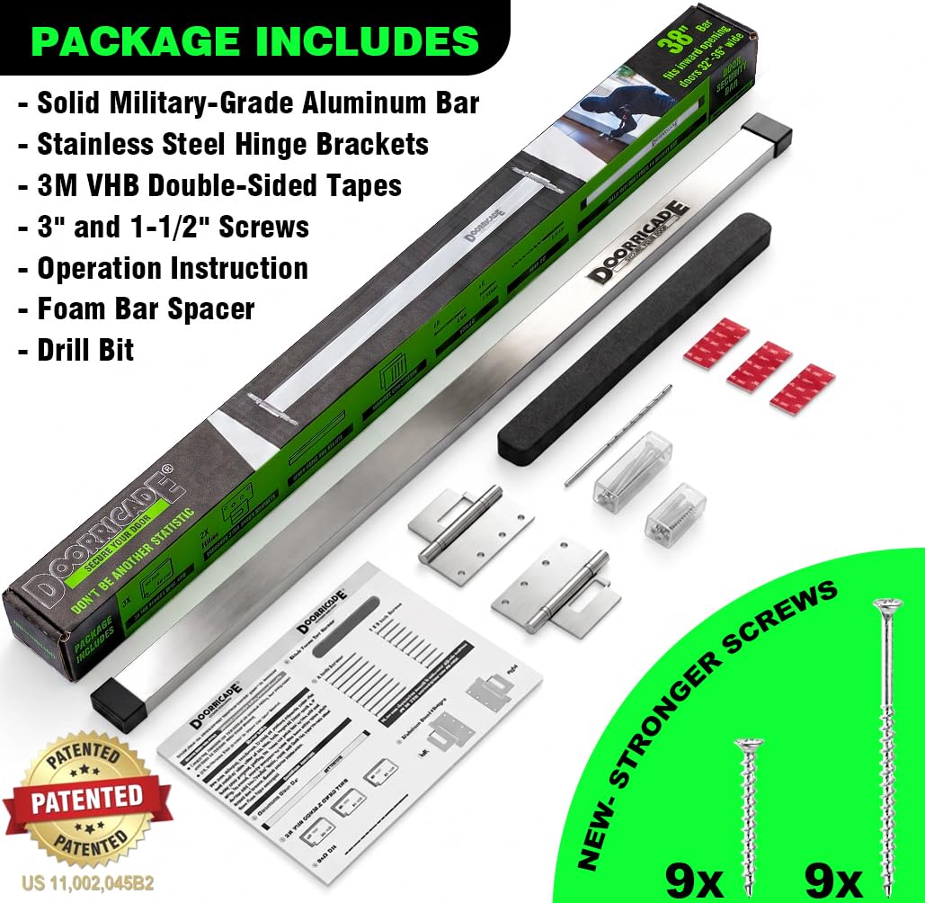 Doorricade Seguridad de Puerta Segura para Puerta de Entrada de 83,8 a 91,4 cm de Ancho - Silver Edition