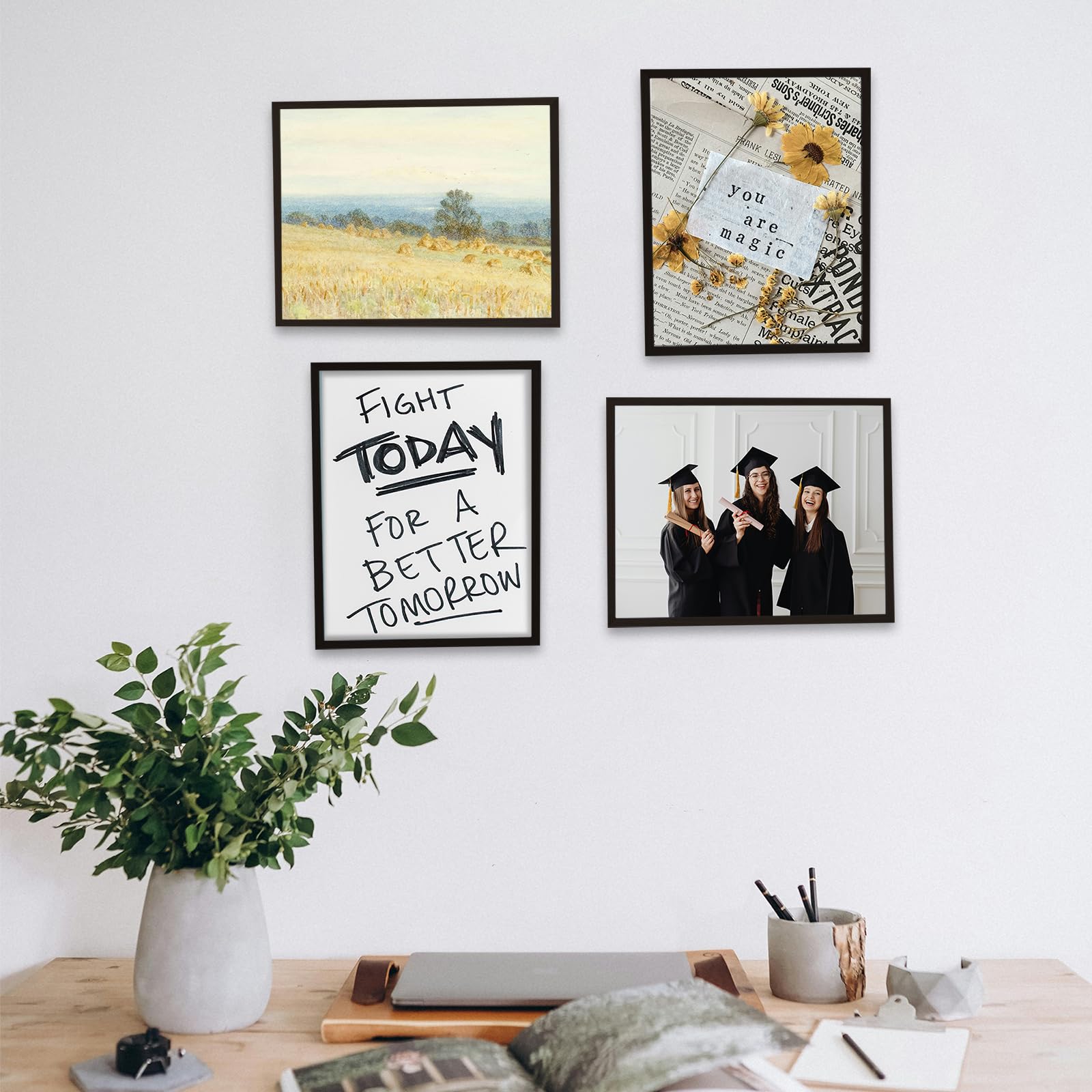 LYYYXGYP Ramka na zdjęcia A4 z czarnego drewna, 3 sztuki, 21 x 30 cm, ramka na zdjęcia, ramka na certyfikat z pleksiglasem, do zawieszenia na ścianie lub ekspozycji stołowej