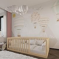 Vista 5 de Montessori Floor Bed Small Size 52x27,5" Height 18.90'' Pine Tree Toddler Bed Frame, Wood Bed Frame Gift For Kids Room Decor