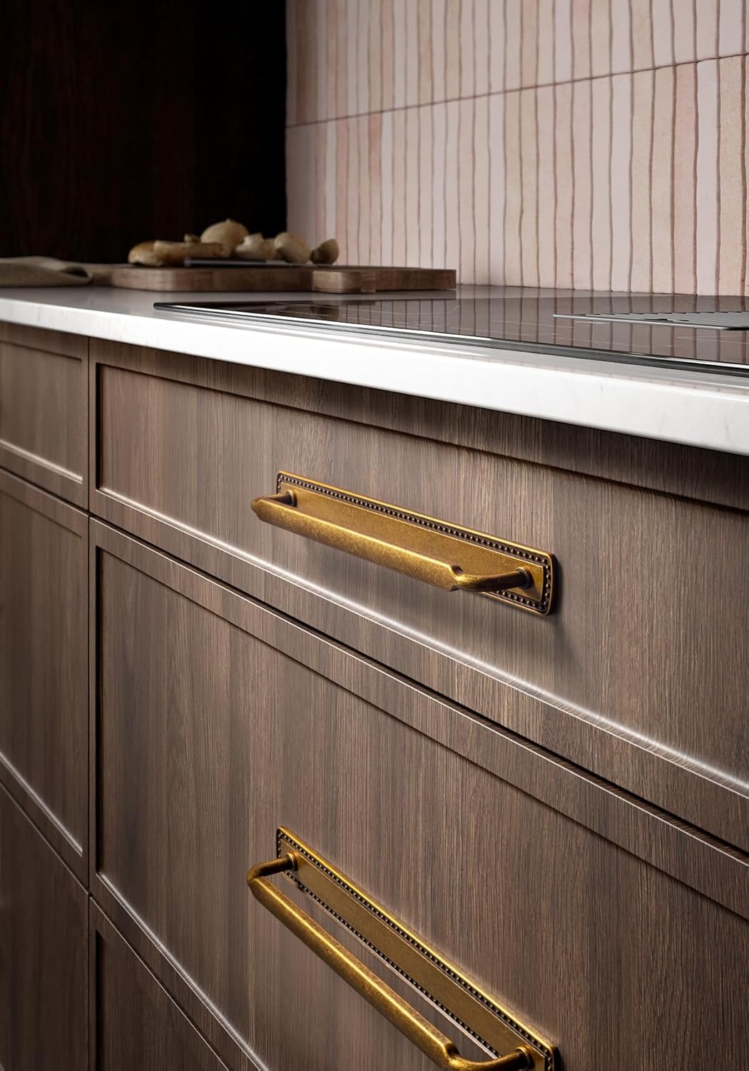 Goo-Ki アンティーク真鍮キャビネット取っ手 バックプレート付き センター5インチ穴 亜鉛合金 キッチンハードウェア引き出しハン