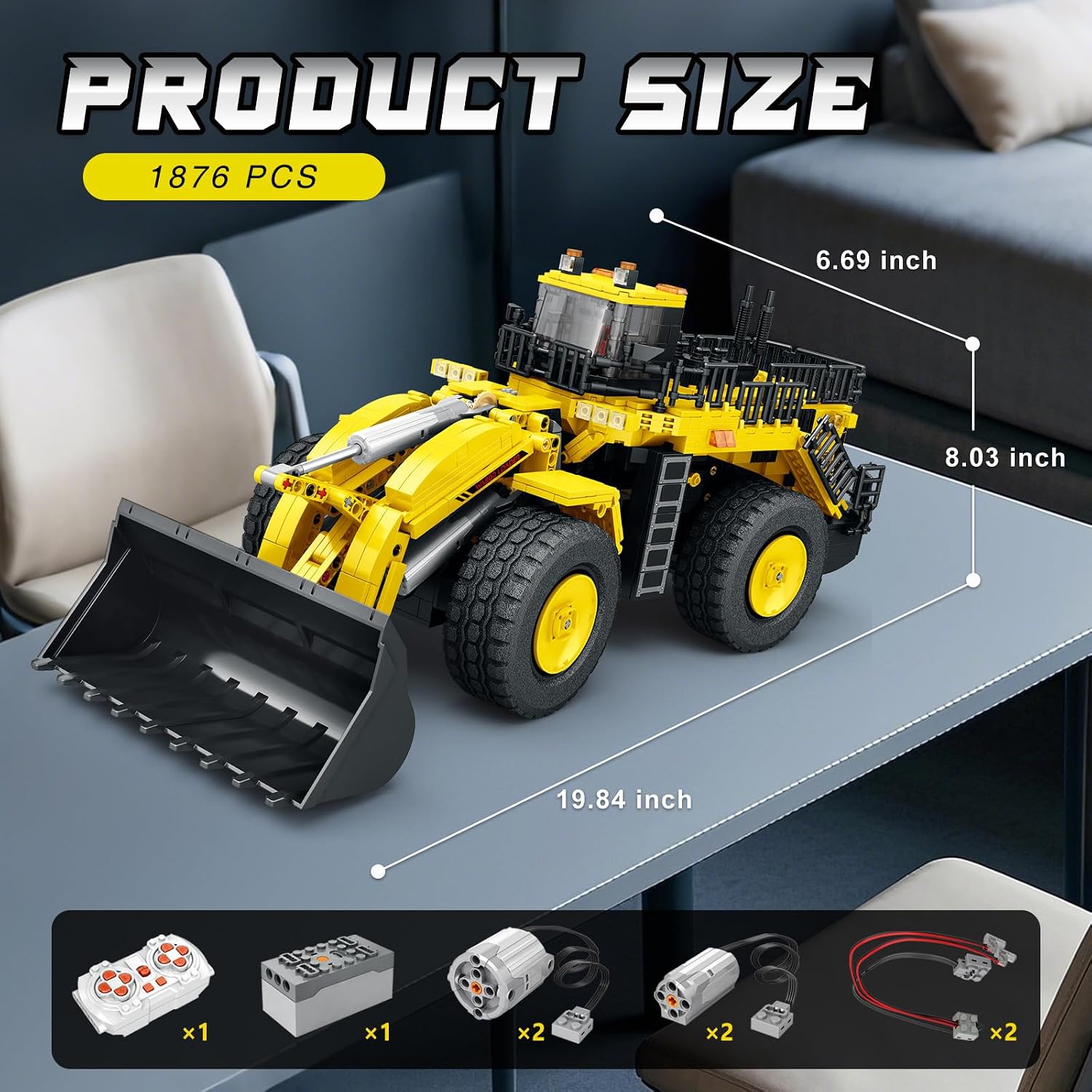 Reobrix Bulldozer Building Blocks Set 22009, Engineering Vehicle Model Kit for Adults, Remote Control Excavator Toy with 4-Wheel Drive, Gifts for Adults Ages 14+, 1876 Pieces