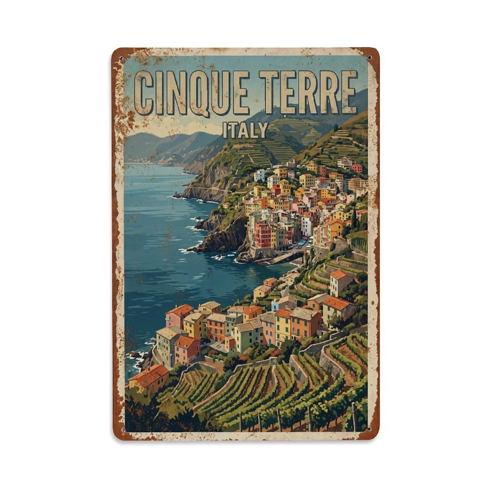 Huiyhb 8X12inch(20X30cm) Vintage Travel Cinque Terre Italy Breathtaking Metal Tin Sign