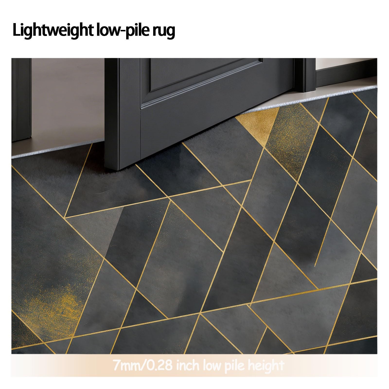 Miękki okrągły dywan 150 cm - luksusowy geometryczny wzór złote trójkąty kratka - można prać w pralce - antypoślizgowy do pokoju dziecięcego, pokoju zabaw grupy biznesowej, czarny