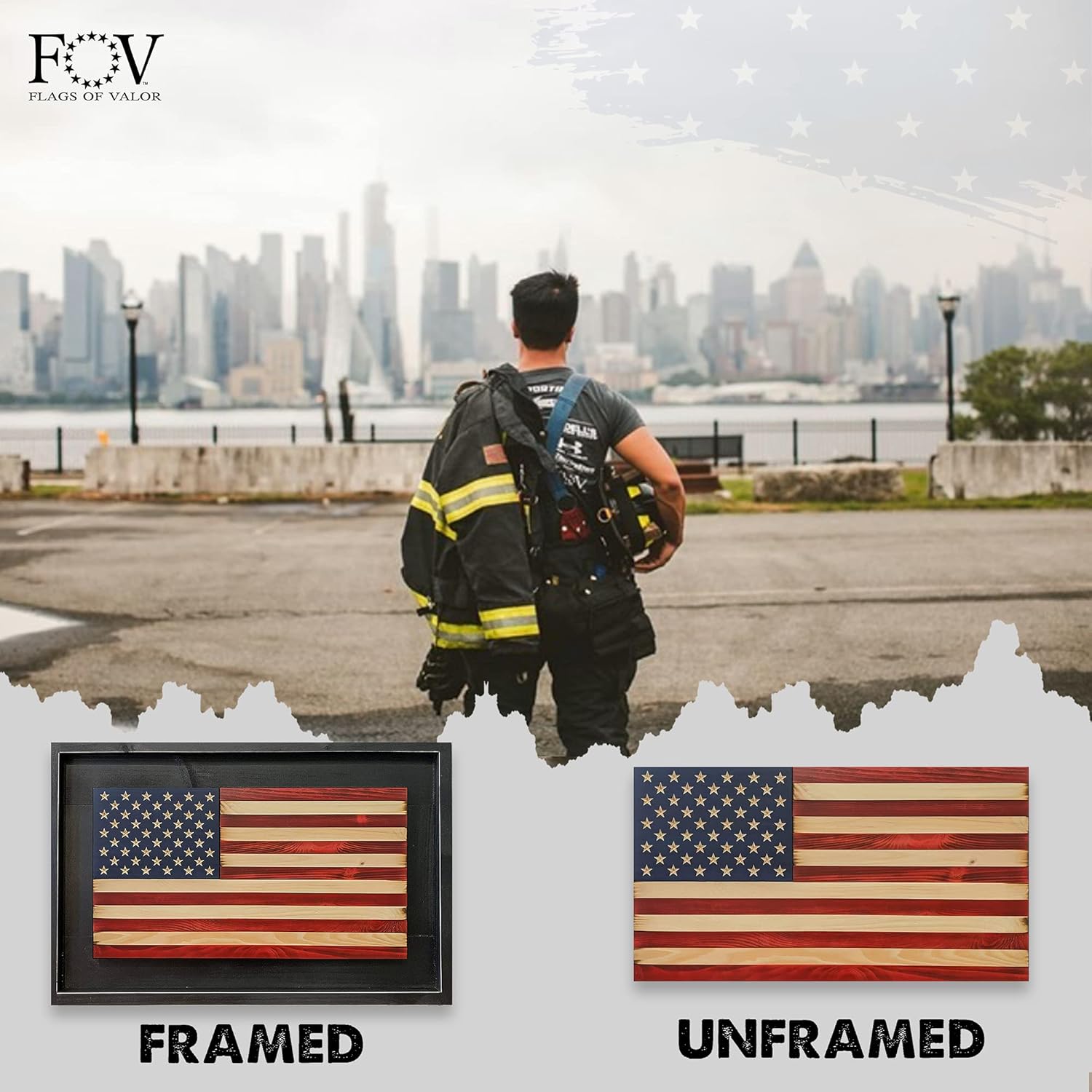 Flags of Valor Freedom Series Wooden American Flag Wall Decor, Medium 19" H x 36" W, Patriotic US Flag Art, Handmade in USA by Veterans, Ready to Hang Rustic Man Cave Decor